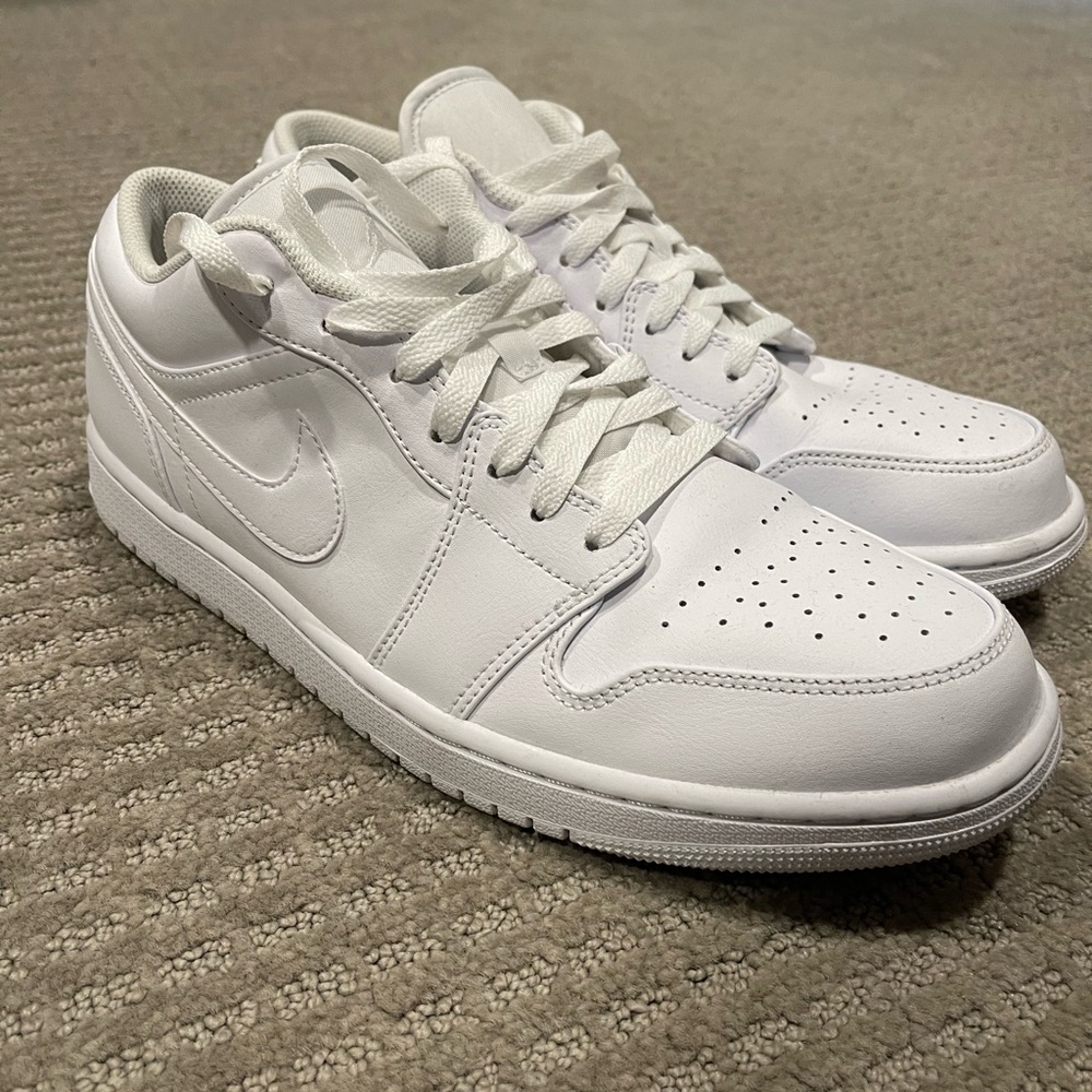 Air Jordan 1 Low in all white.